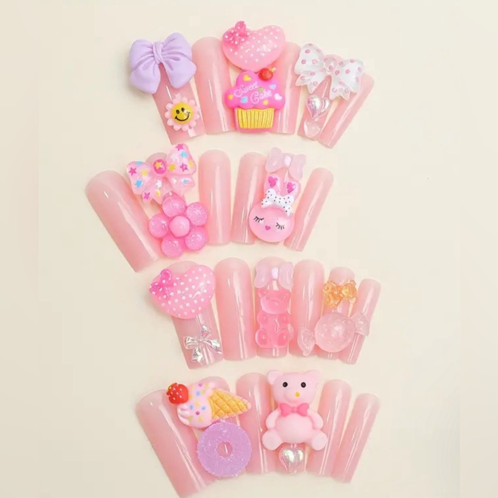 24 pc Ballerina Shape Acrylic Press On Nails with 3D Designs